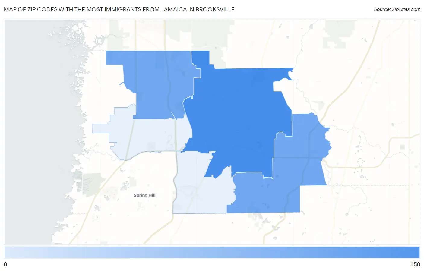 Zip Codes with the Most Immigrants from Jamaica in Brooksville Map