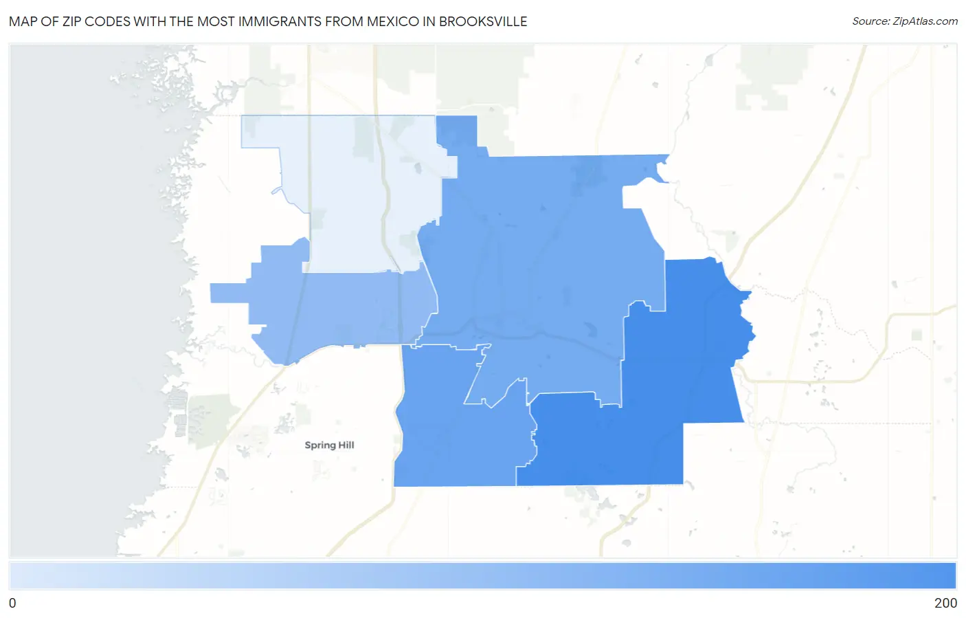 Zip Codes with the Most Immigrants from Mexico in Brooksville Map
