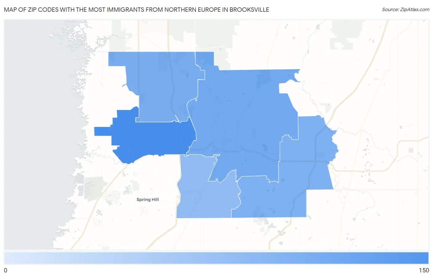 Zip Codes with the Most Immigrants from Northern Europe in Brooksville Map