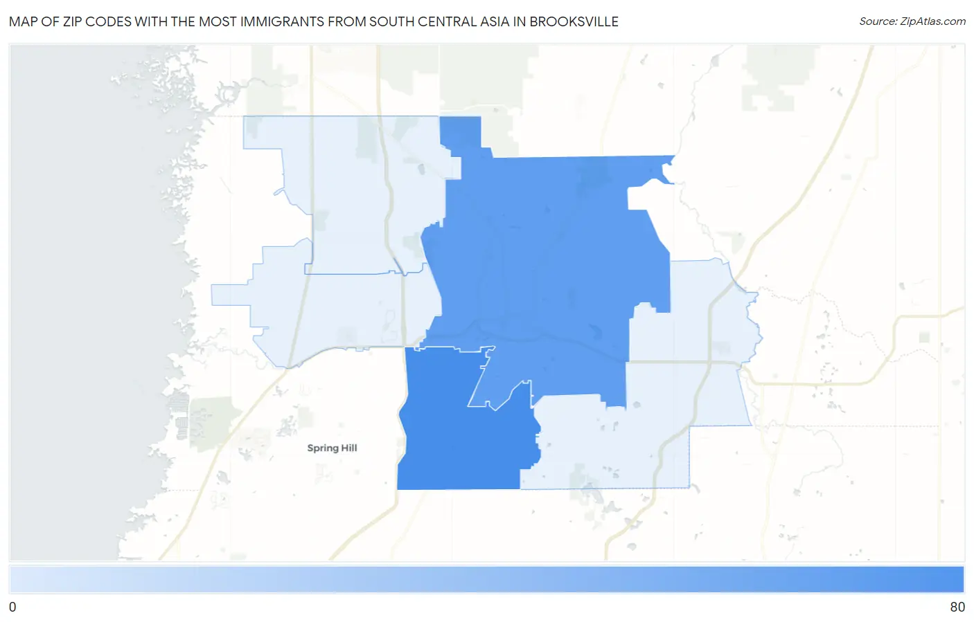 Zip Codes with the Most Immigrants from South Central Asia in Brooksville Map