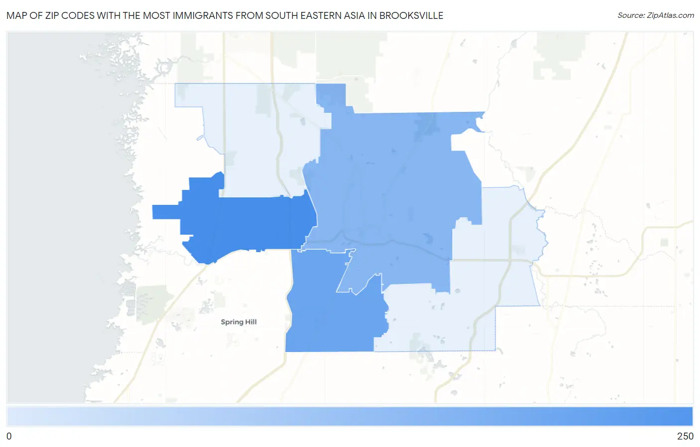 Zip Codes with the Most Immigrants from South Eastern Asia in Brooksville Map