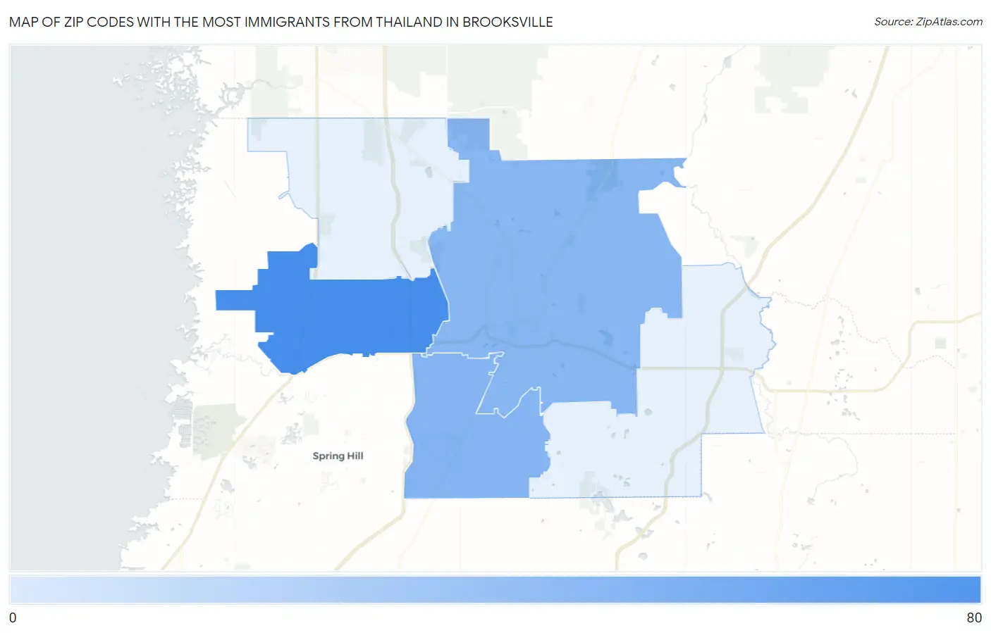 Zip Codes with the Most Immigrants from Thailand in Brooksville Map