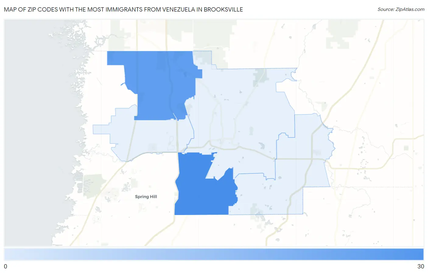 Zip Codes with the Most Immigrants from Venezuela in Brooksville Map
