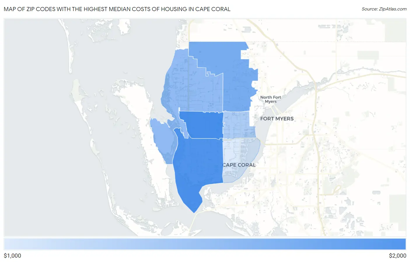 Zip Codes with the Highest Median Costs of Housing in Cape Coral Map