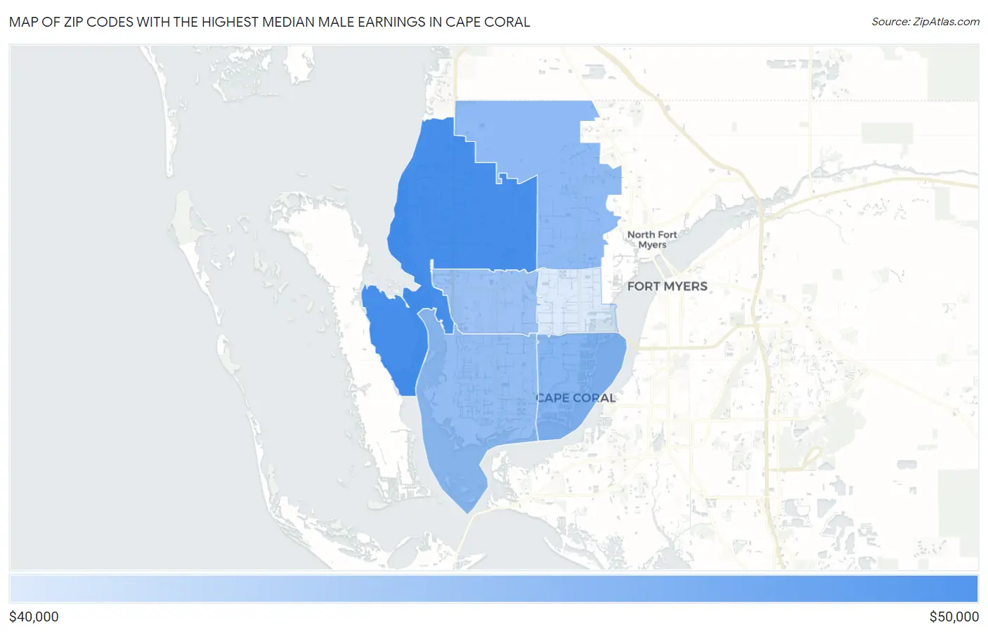 Zip Codes with the Highest Median Male Earnings in Cape Coral Map