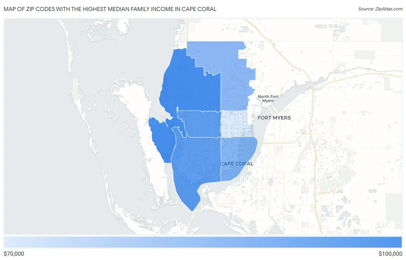 Zip Codes with the Highest Median Family Income in Cape Coral Map