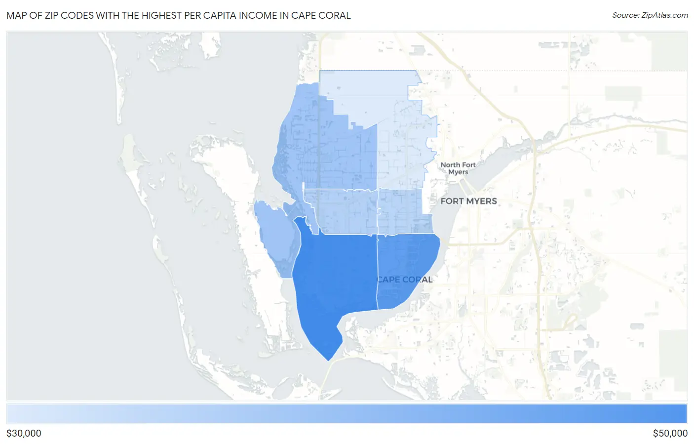 Zip Codes with the Highest Per Capita Income in Cape Coral Map