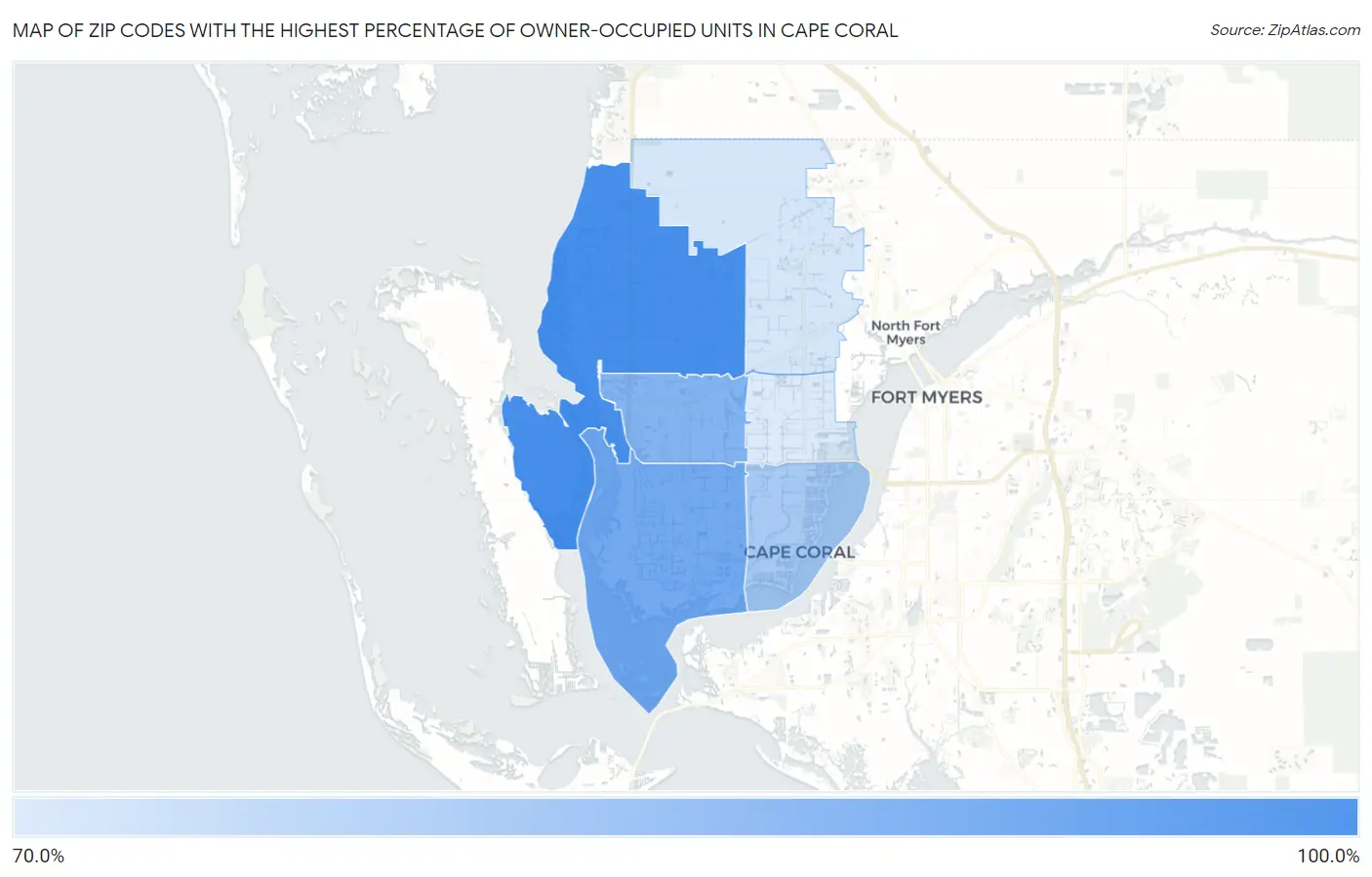 Zip Codes with the Highest Percentage of Owner-Occupied Units in Cape Coral Map