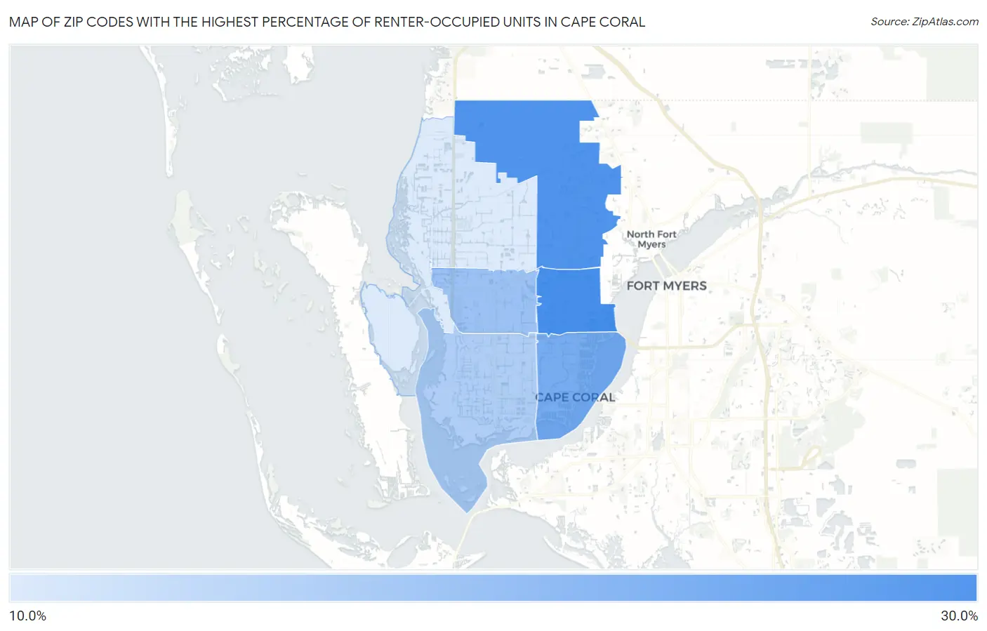 Zip Codes with the Highest Percentage of Renter-Occupied Units in Cape Coral Map