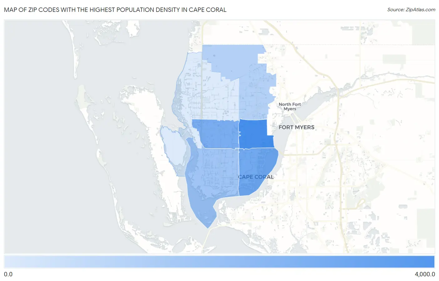 Zip Codes with the Highest Population Density in Cape Coral Map