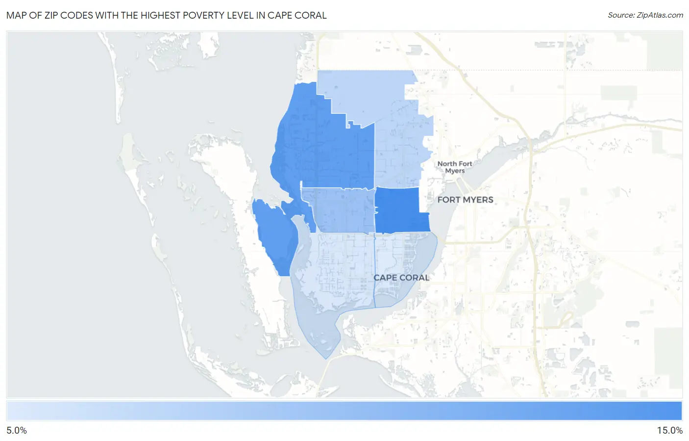 Zip Codes with the Highest Poverty Level in Cape Coral Map