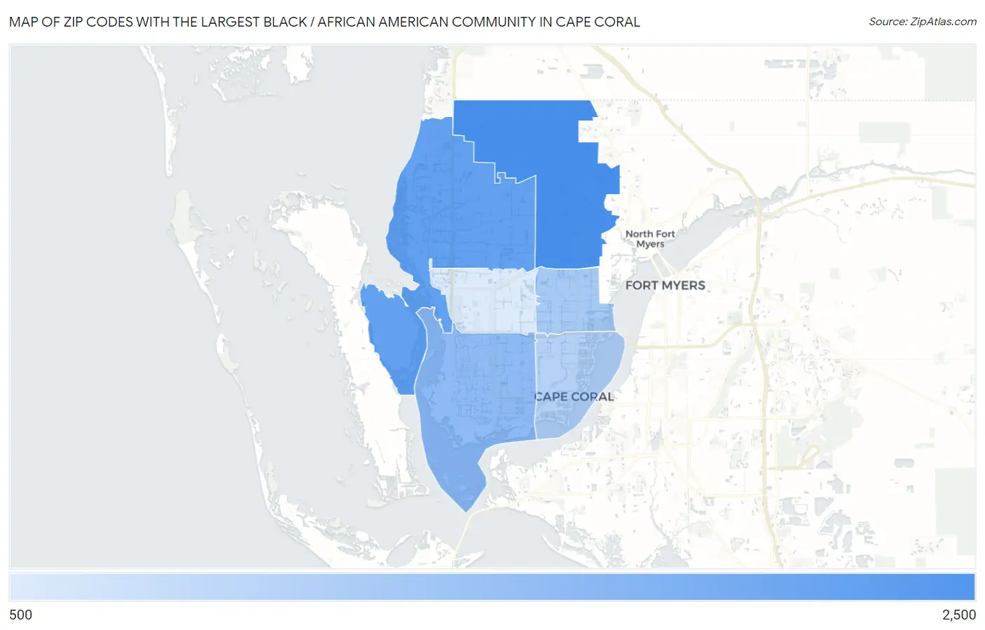 Zip Codes with the Largest Black / African American Community in Cape Coral Map