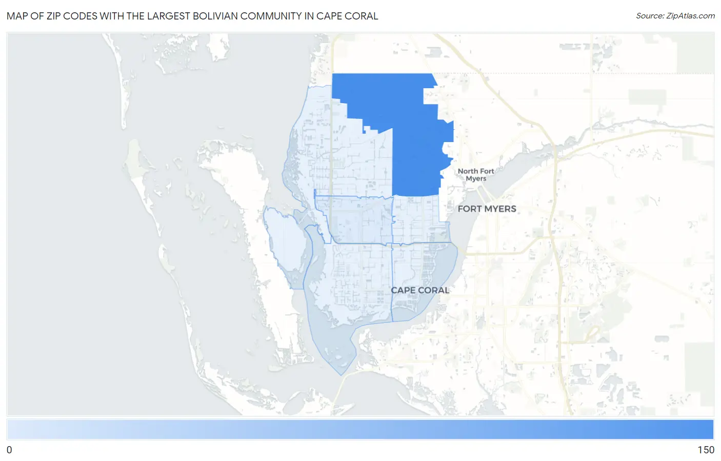 Zip Codes with the Largest Bolivian Community in Cape Coral Map