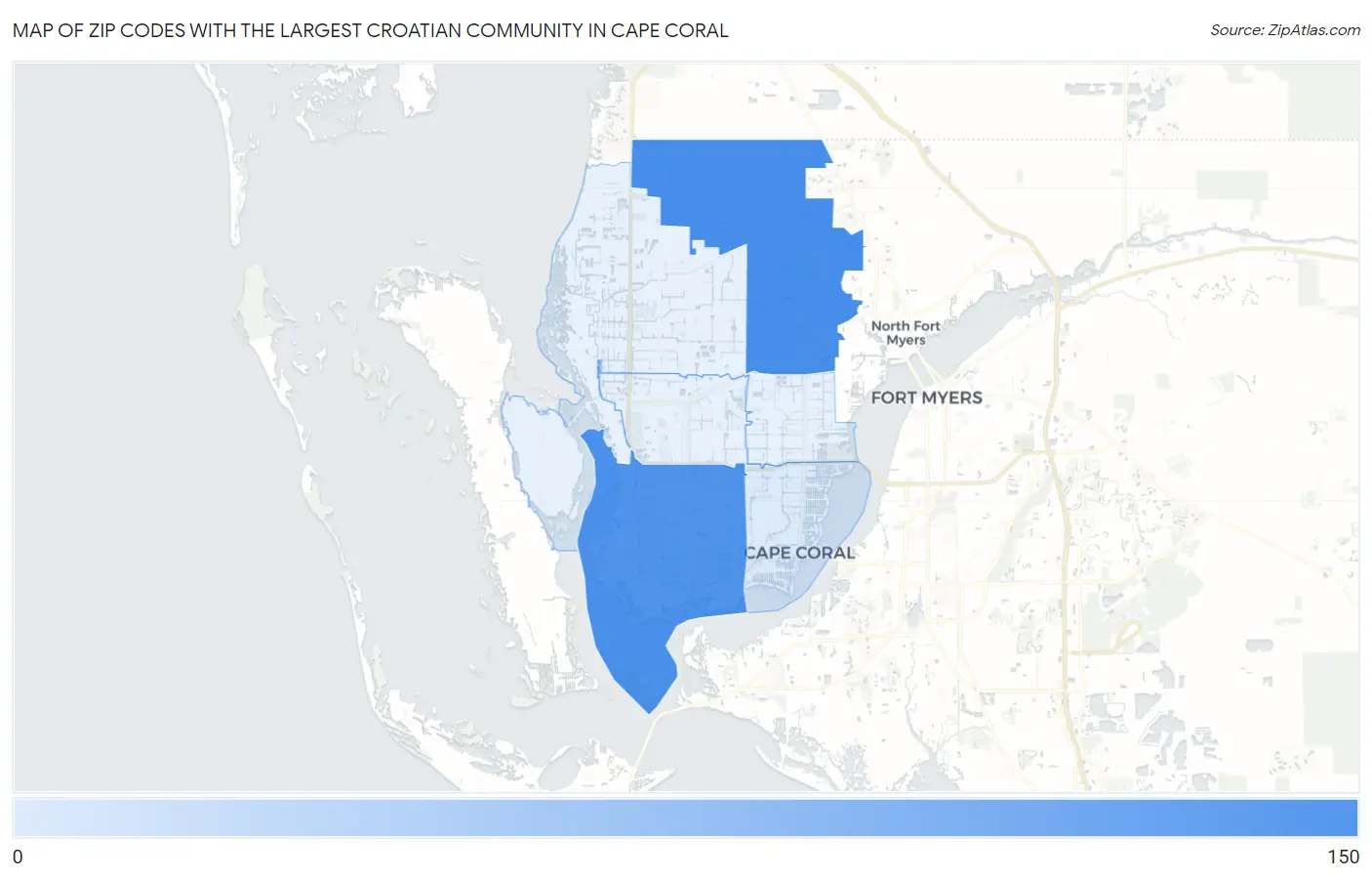 Zip Codes with the Largest Croatian Community in Cape Coral Map