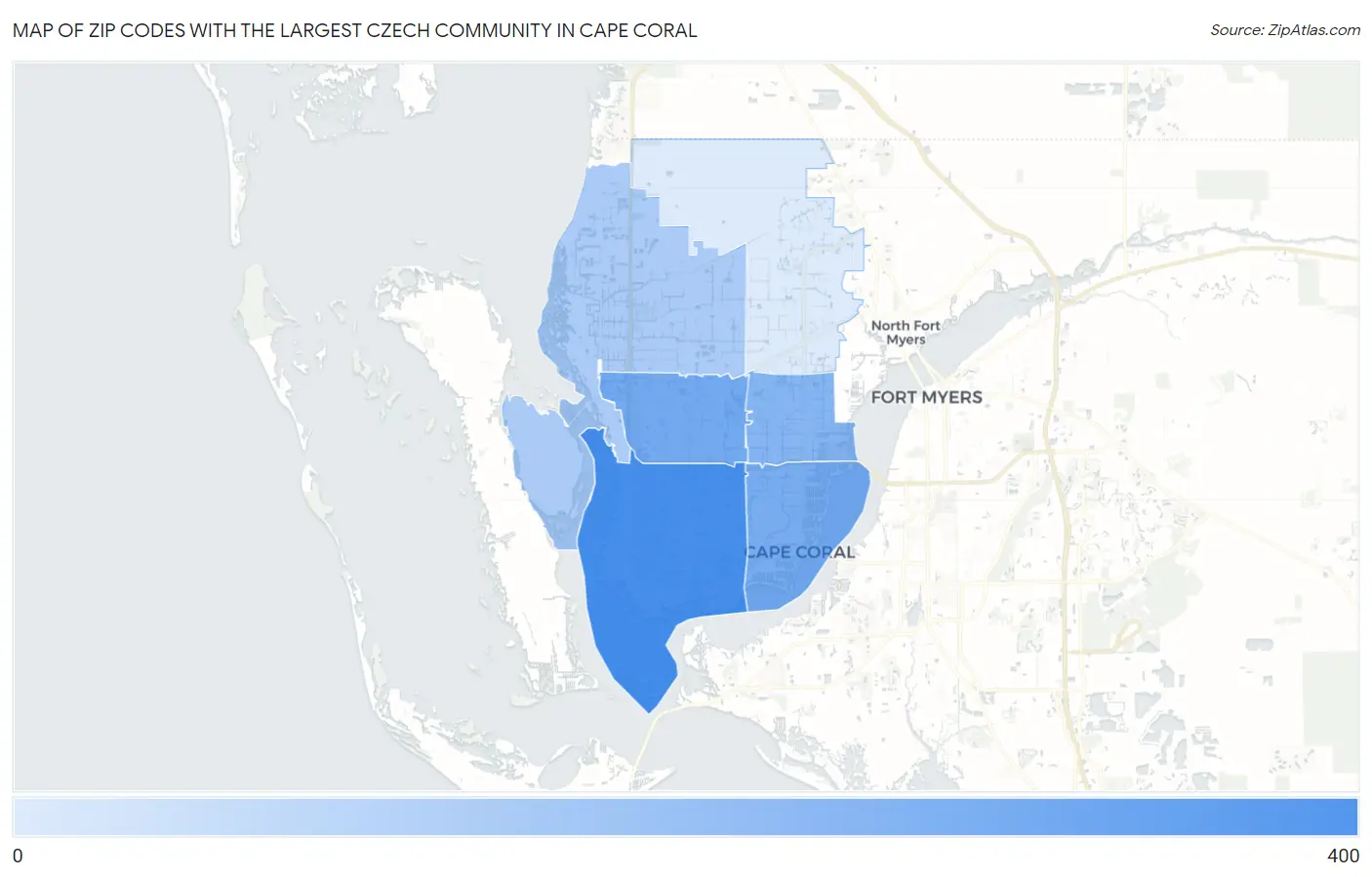 Zip Codes with the Largest Czech Community in Cape Coral Map