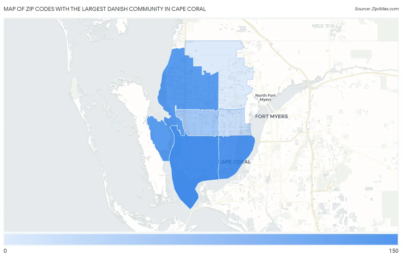 Zip Codes with the Largest Danish Community in Cape Coral Map