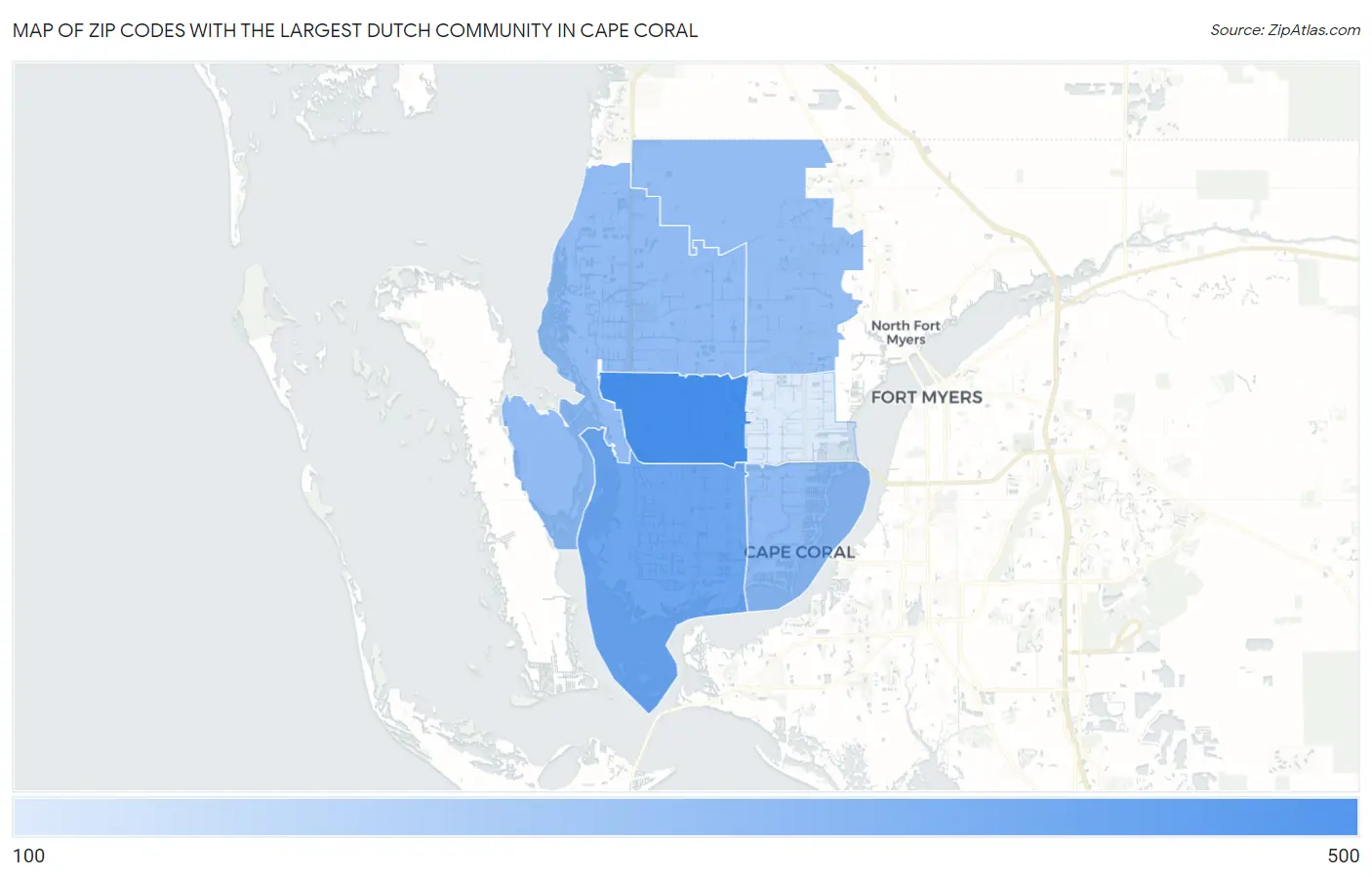 Zip Codes with the Largest Dutch Community in Cape Coral Map