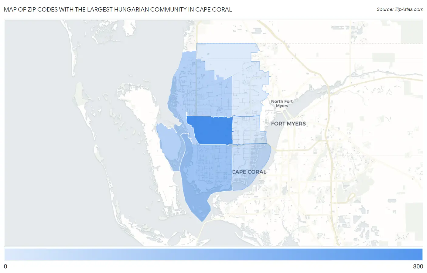 Zip Codes with the Largest Hungarian Community in Cape Coral Map