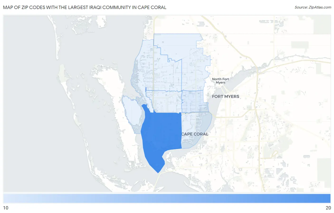 Zip Codes with the Largest Iraqi Community in Cape Coral Map