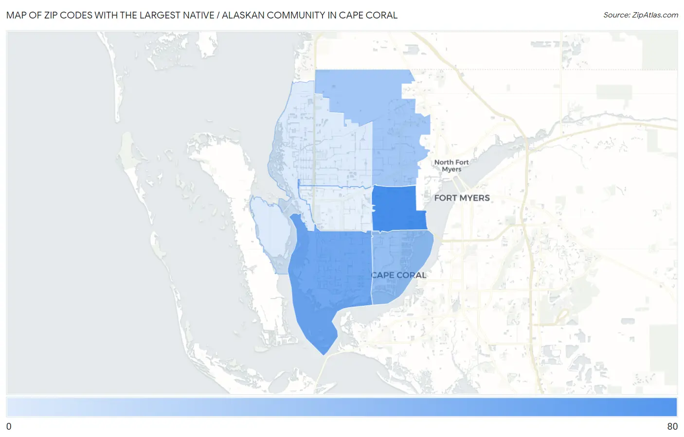 Zip Codes with the Largest Native / Alaskan Community in Cape Coral Map