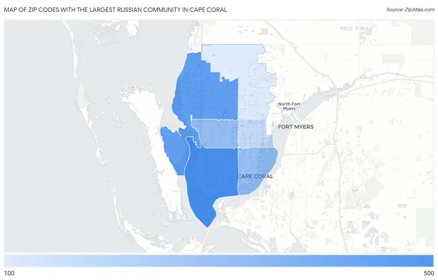 Zip Codes with the Largest Russian Community in Cape Coral Map
