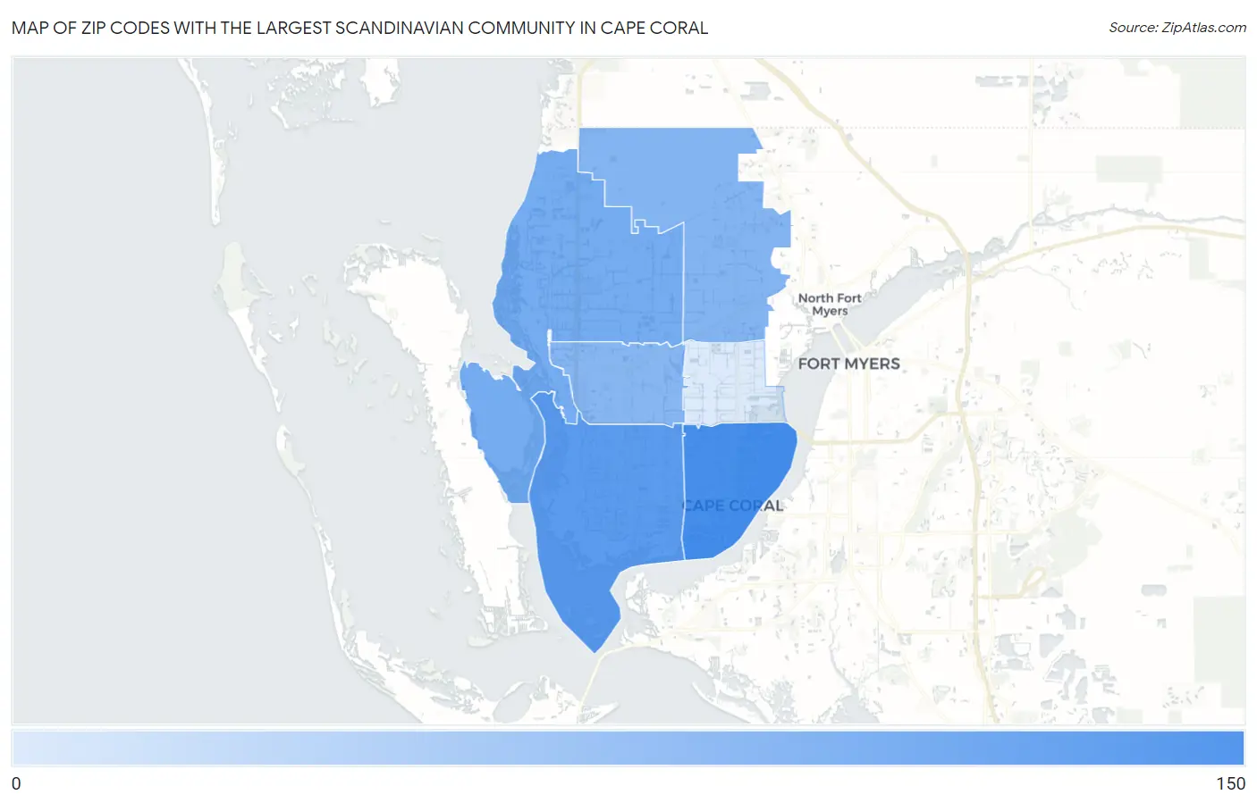 Zip Codes with the Largest Scandinavian Community in Cape Coral Map
