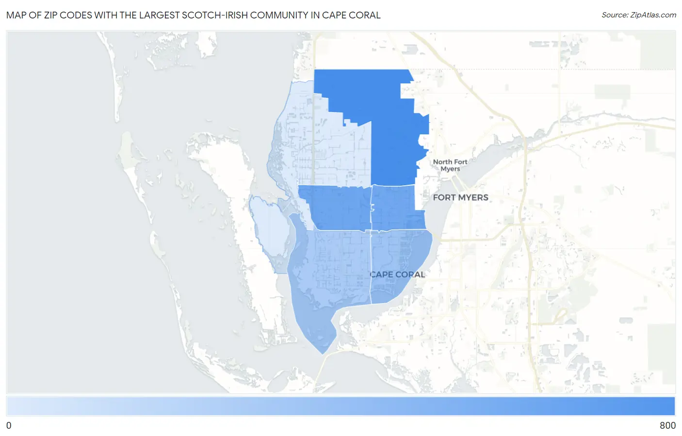 Zip Codes with the Largest Scotch-Irish Community in Cape Coral Map