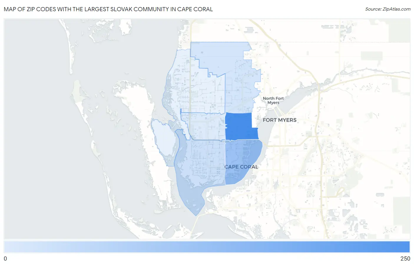 Zip Codes with the Largest Slovak Community in Cape Coral Map