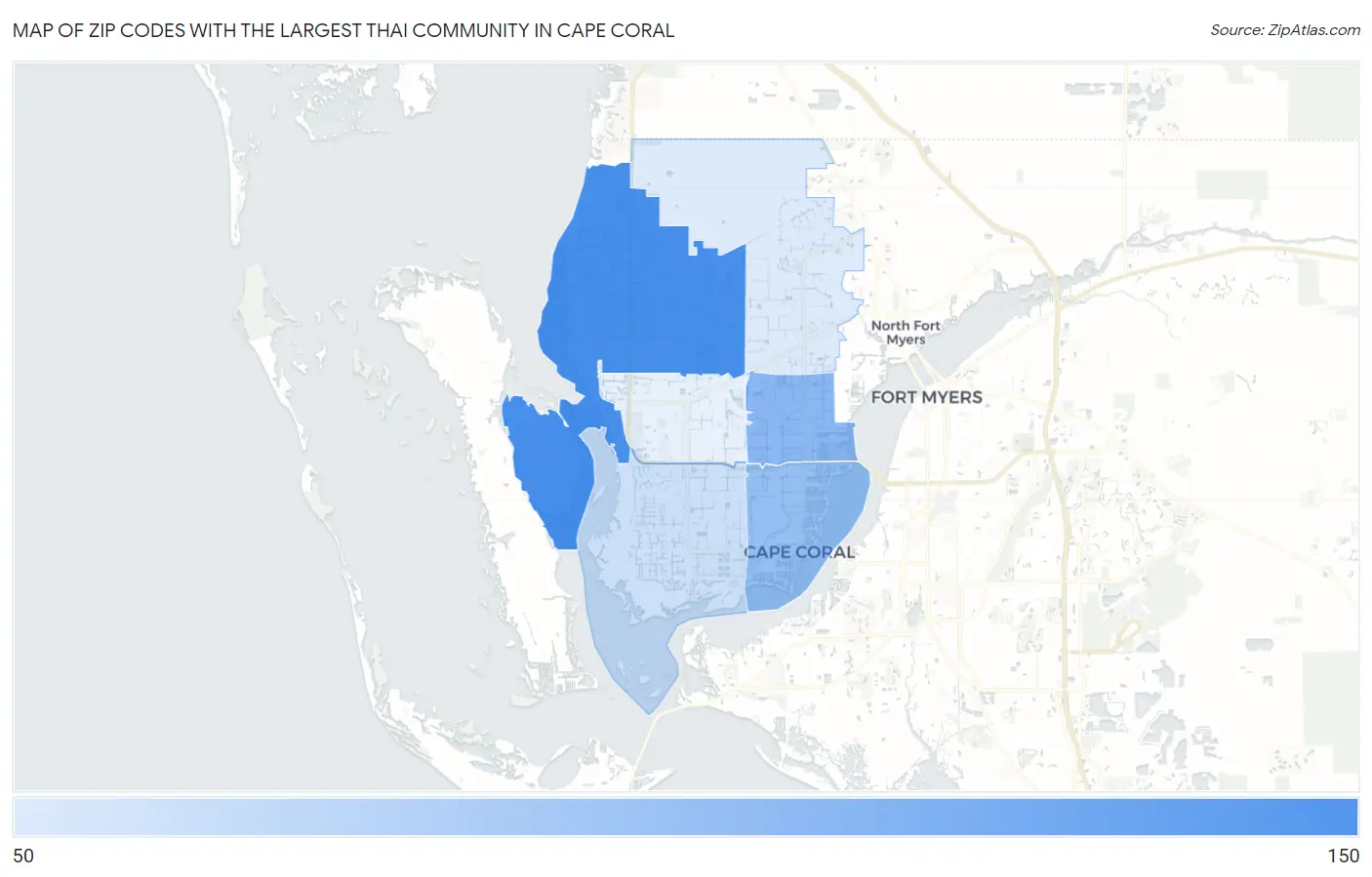 Zip Codes with the Largest Thai Community in Cape Coral Map