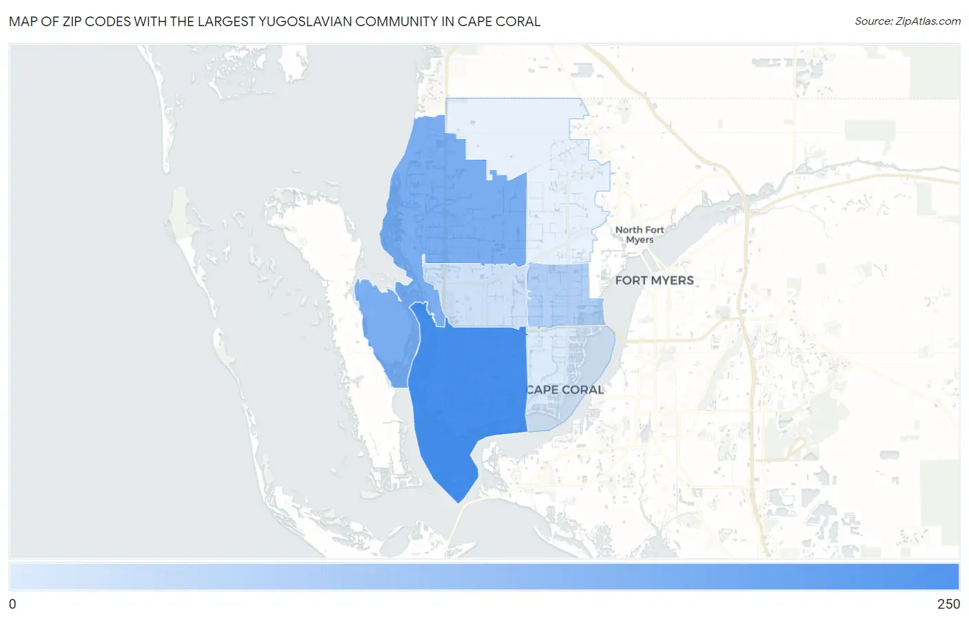 Zip Codes with the Largest Yugoslavian Community in Cape Coral Map