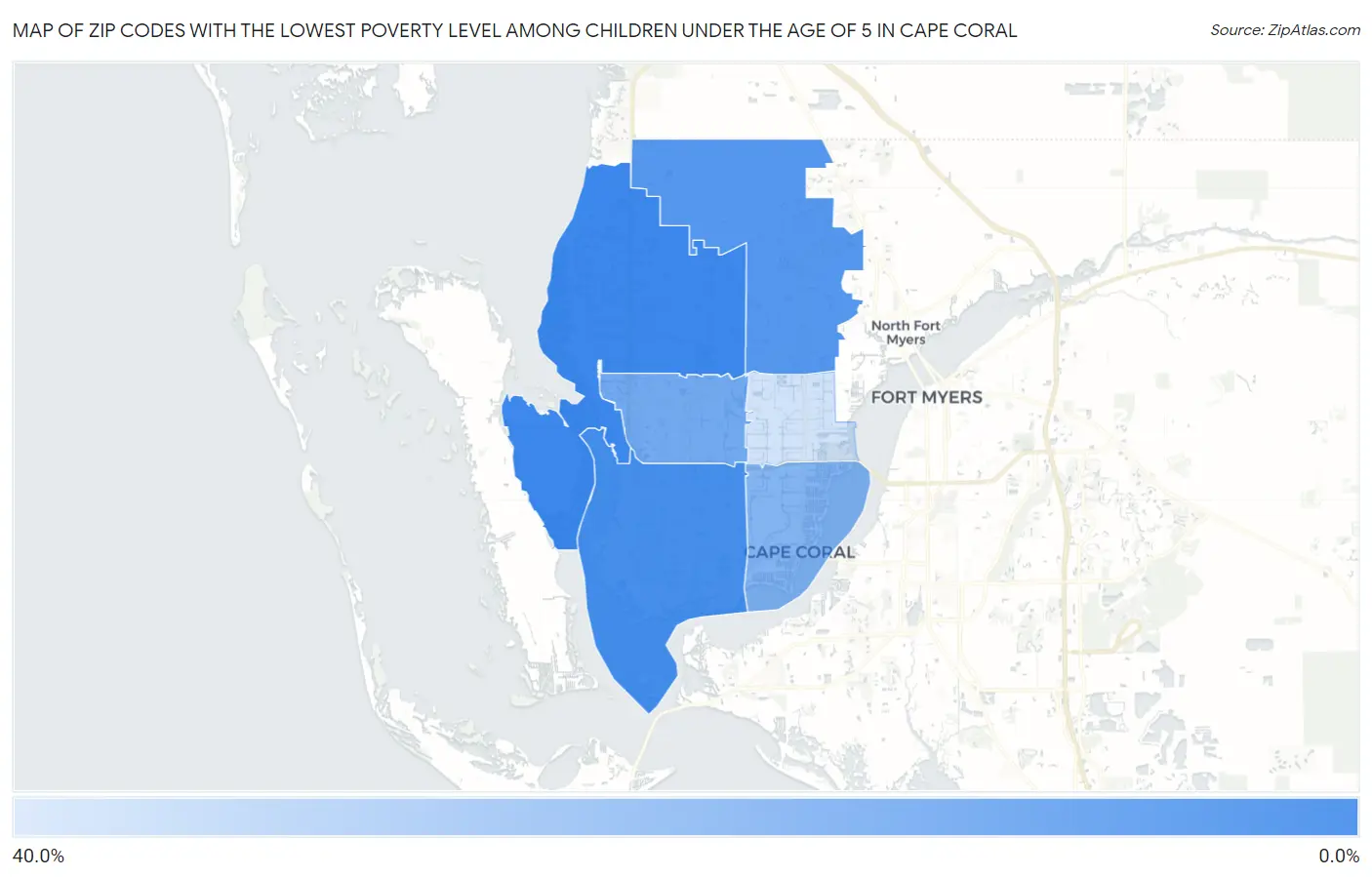 Zip Codes with the Lowest Poverty Level Among Children Under the Age of 5 in Cape Coral Map