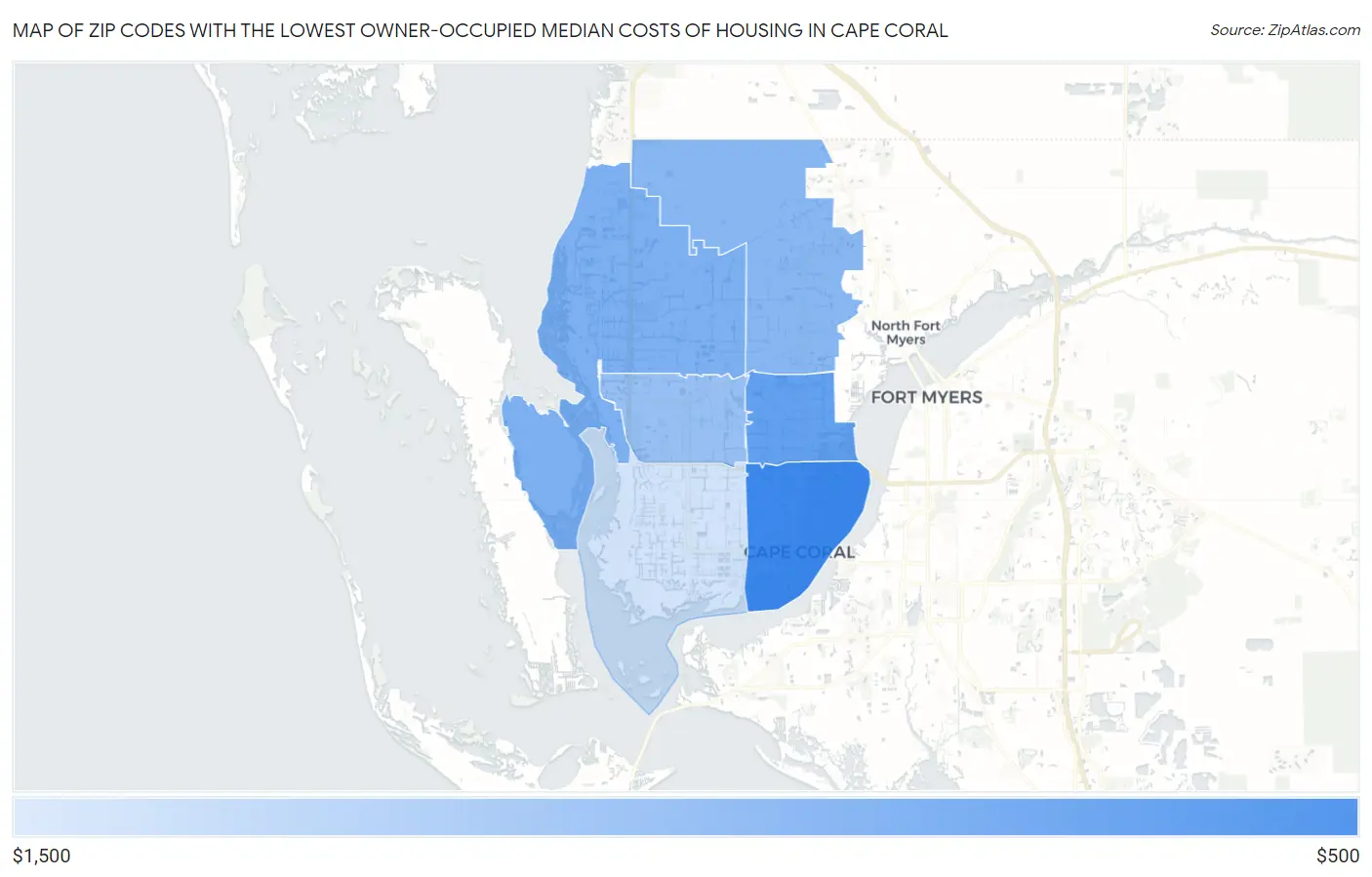 Zip Codes with the Lowest Owner-Occupied Median Costs of Housing in Cape Coral Map