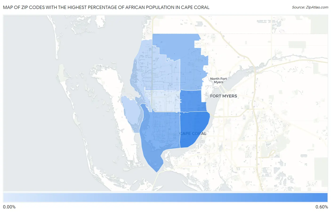 Zip Codes with the Highest Percentage of African Population in Cape Coral Map