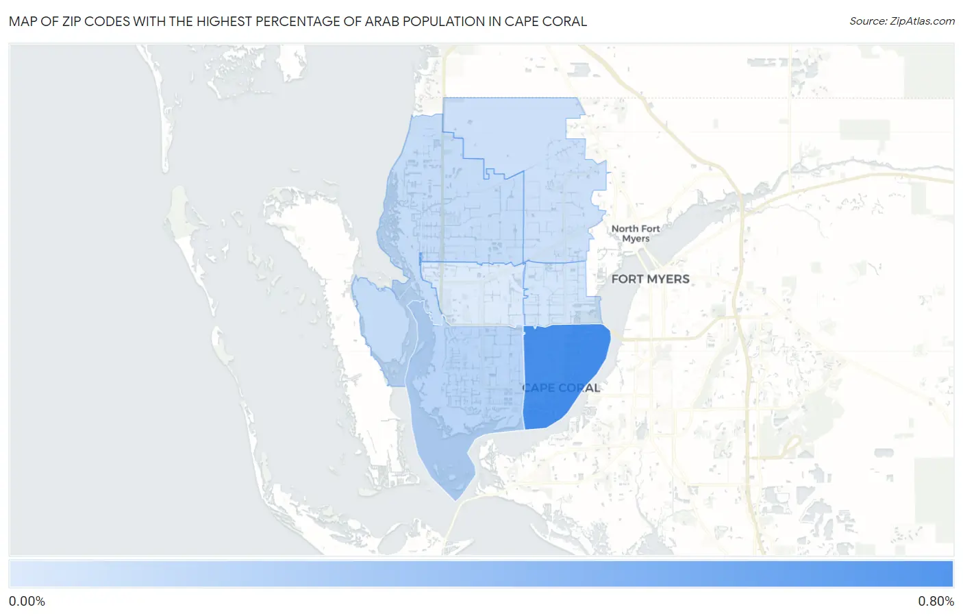 Zip Codes with the Highest Percentage of Arab Population in Cape Coral Map