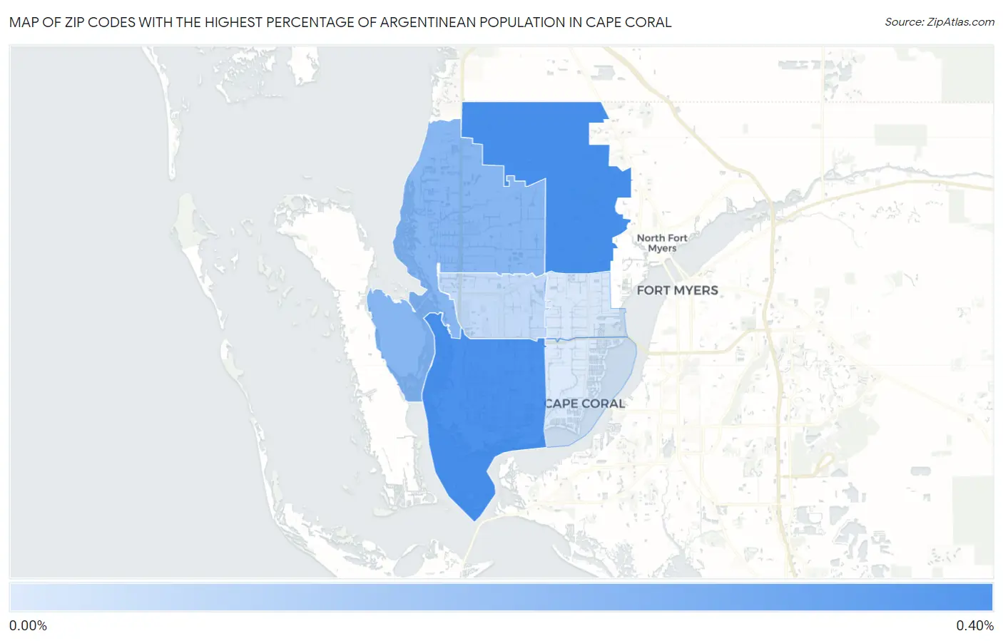 Zip Codes with the Highest Percentage of Argentinean Population in Cape Coral Map