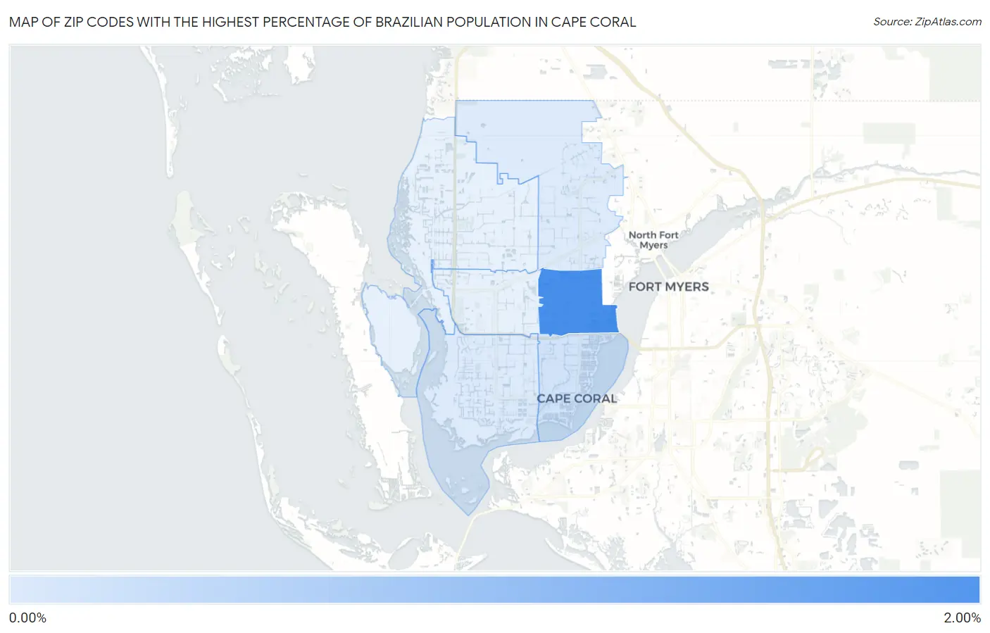 Zip Codes with the Highest Percentage of Brazilian Population in Cape Coral Map