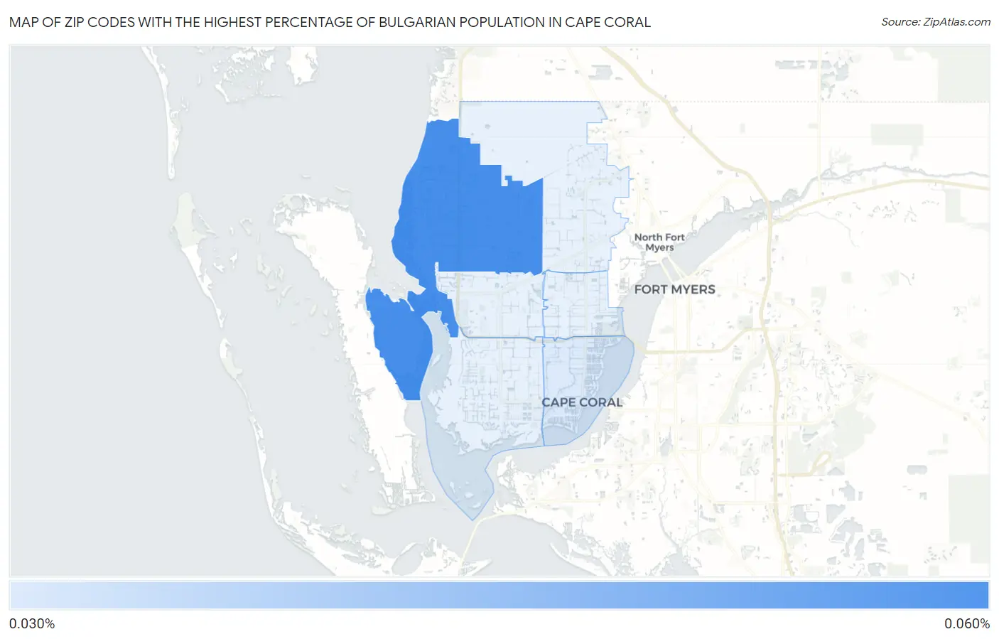 Zip Codes with the Highest Percentage of Bulgarian Population in Cape Coral Map