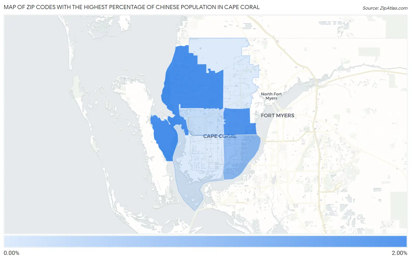 Zip Codes with the Highest Percentage of Chinese Population in Cape Coral Map