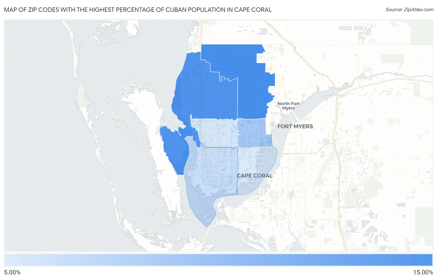 Zip Codes with the Highest Percentage of Cuban Population in Cape Coral Map