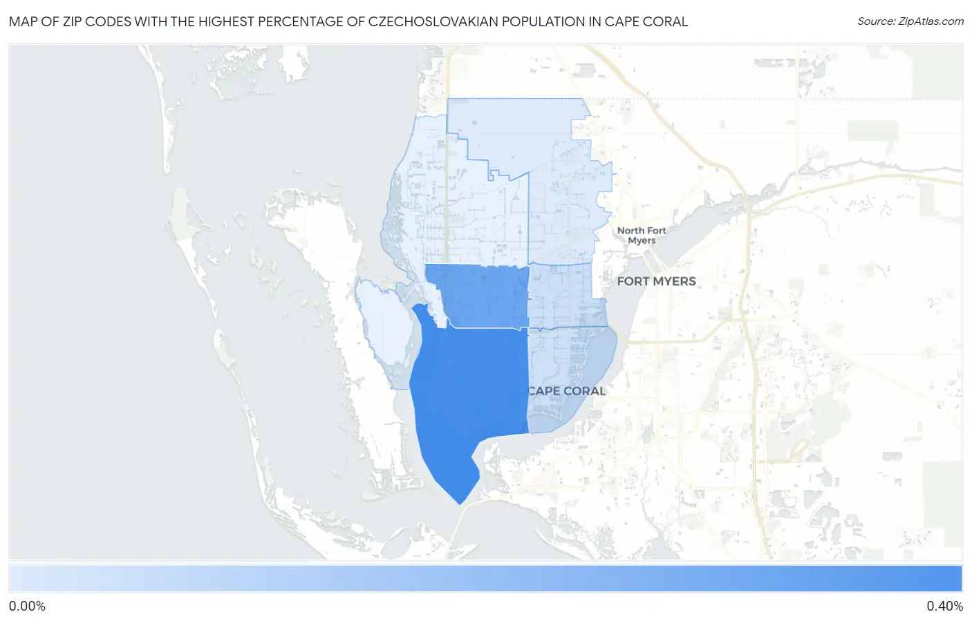 Zip Codes with the Highest Percentage of Czechoslovakian Population in Cape Coral Map