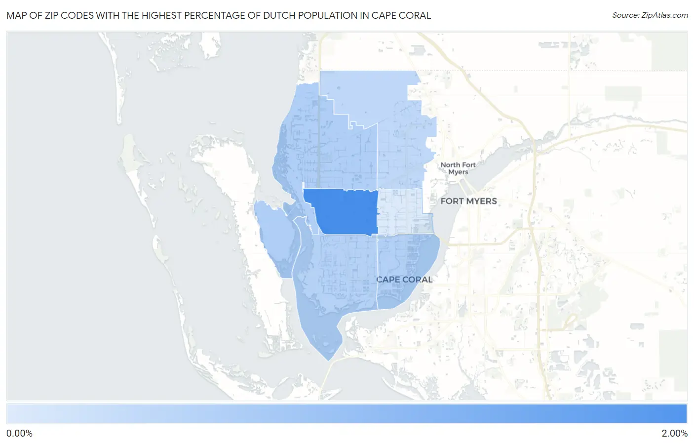 Zip Codes with the Highest Percentage of Dutch Population in Cape Coral Map