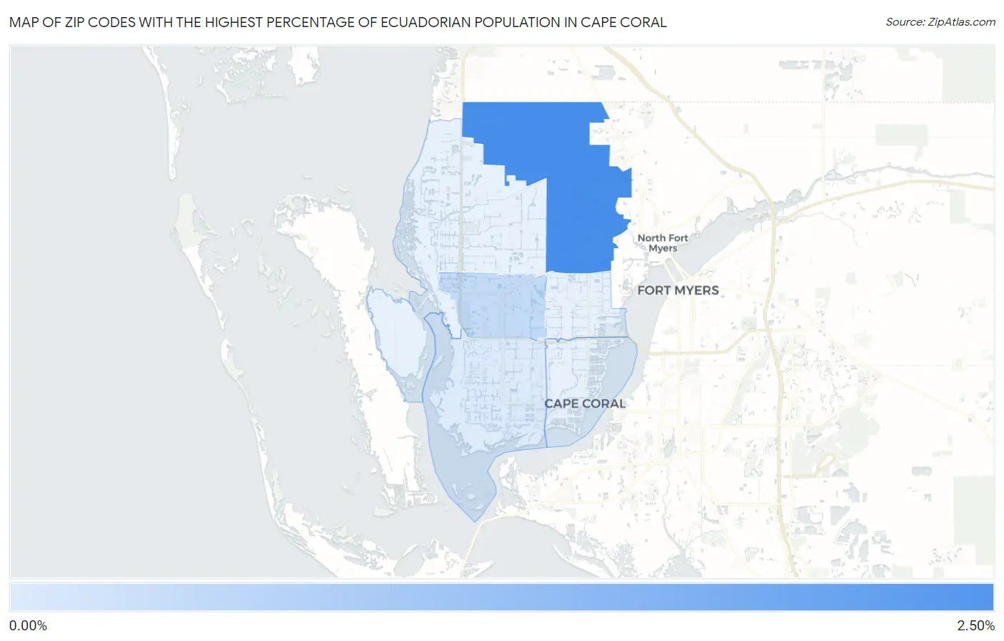 Zip Codes with the Highest Percentage of Ecuadorian Population in Cape Coral Map