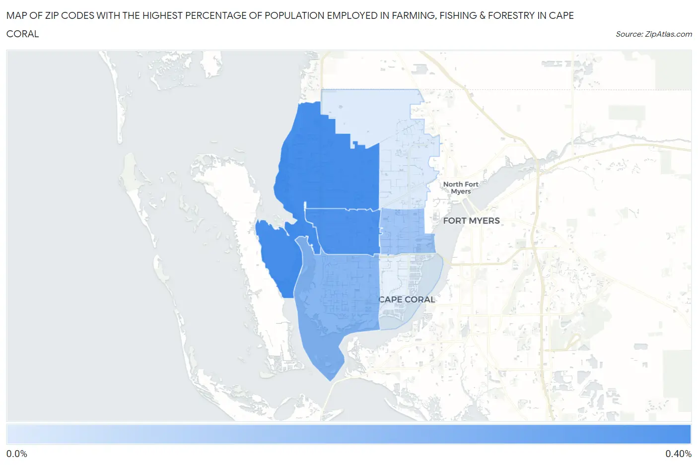 Zip Codes with the Highest Percentage of Population Employed in Farming, Fishing & Forestry in Cape Coral Map