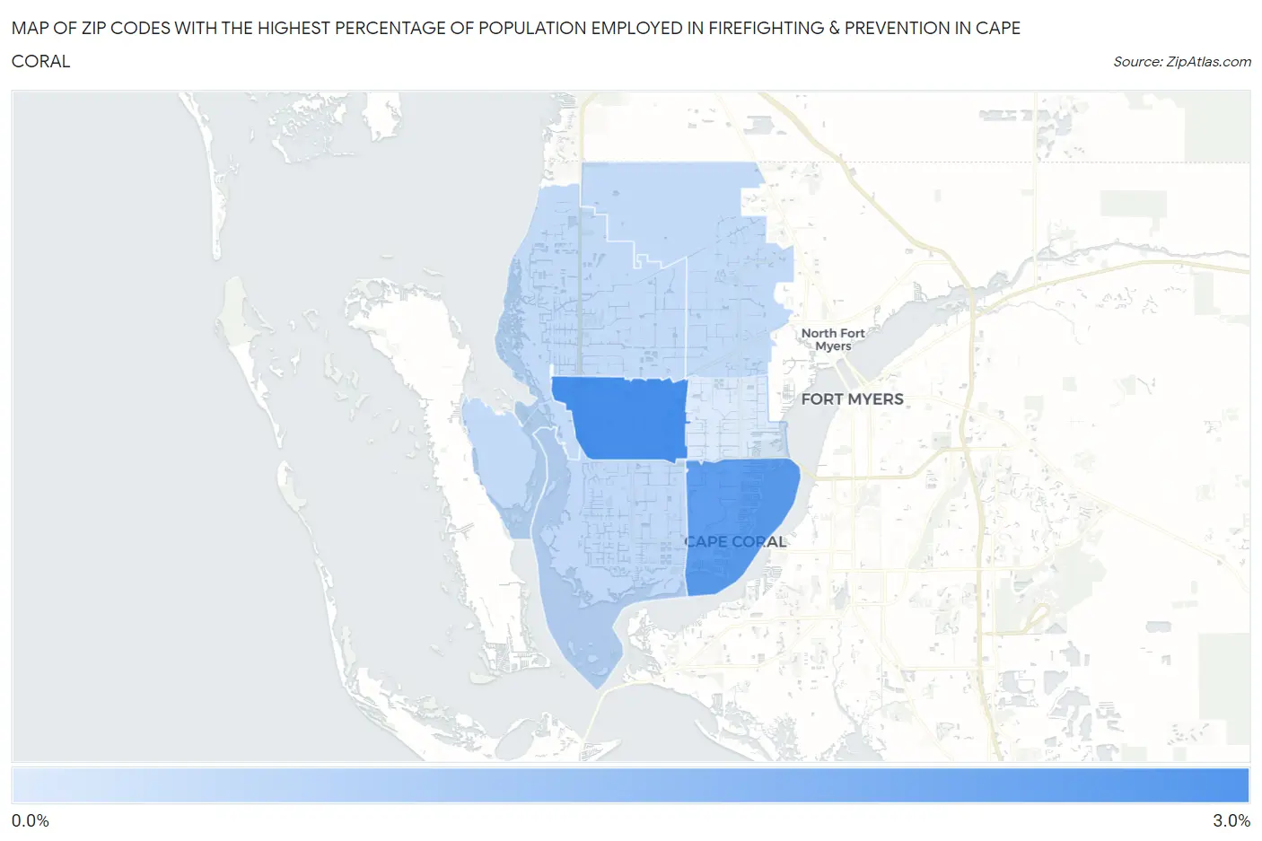 Zip Codes with the Highest Percentage of Population Employed in Firefighting & Prevention in Cape Coral Map