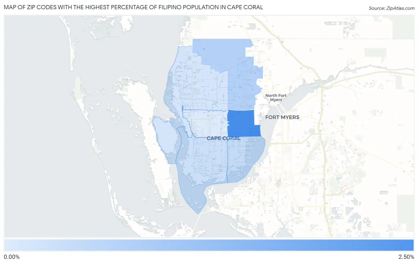 Zip Codes with the Highest Percentage of Filipino Population in Cape Coral Map