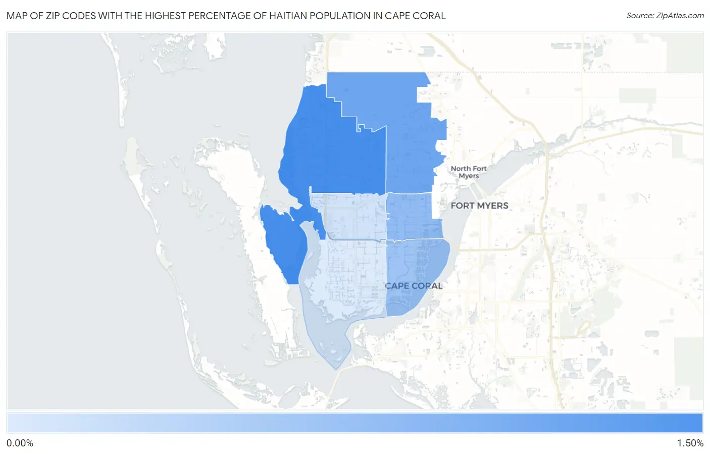 Zip Codes with the Highest Percentage of Haitian Population in Cape Coral Map