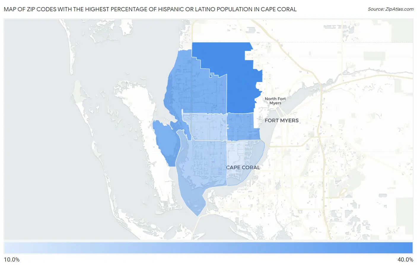 Zip Codes with the Highest Percentage of Hispanic or Latino Population in Cape Coral Map