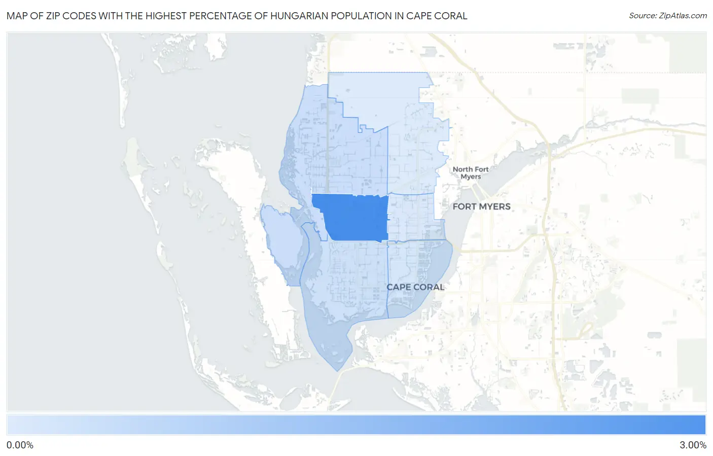 Zip Codes with the Highest Percentage of Hungarian Population in Cape Coral Map