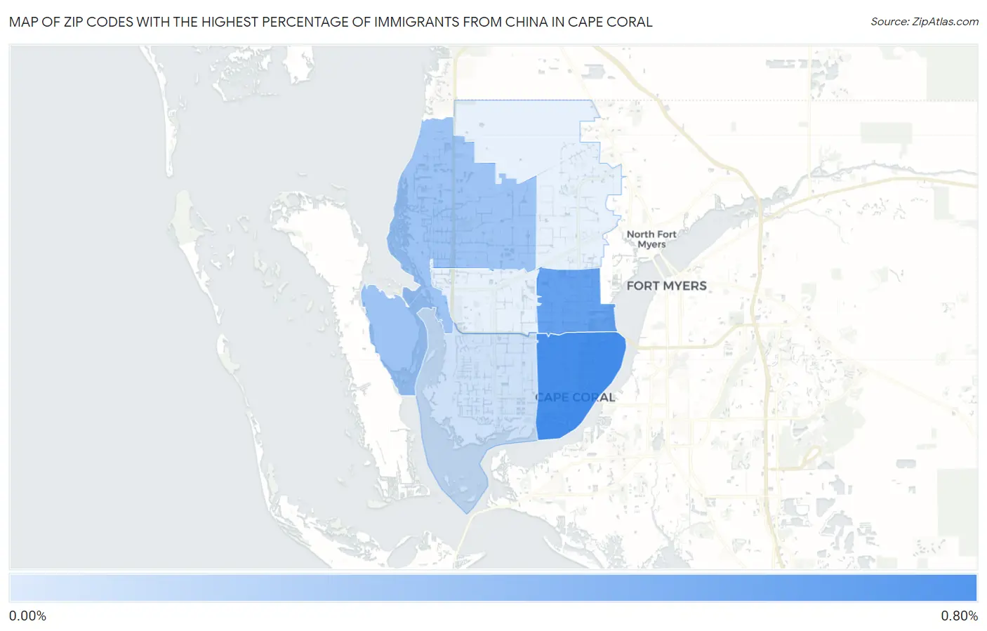 Zip Codes with the Highest Percentage of Immigrants from China in Cape Coral Map