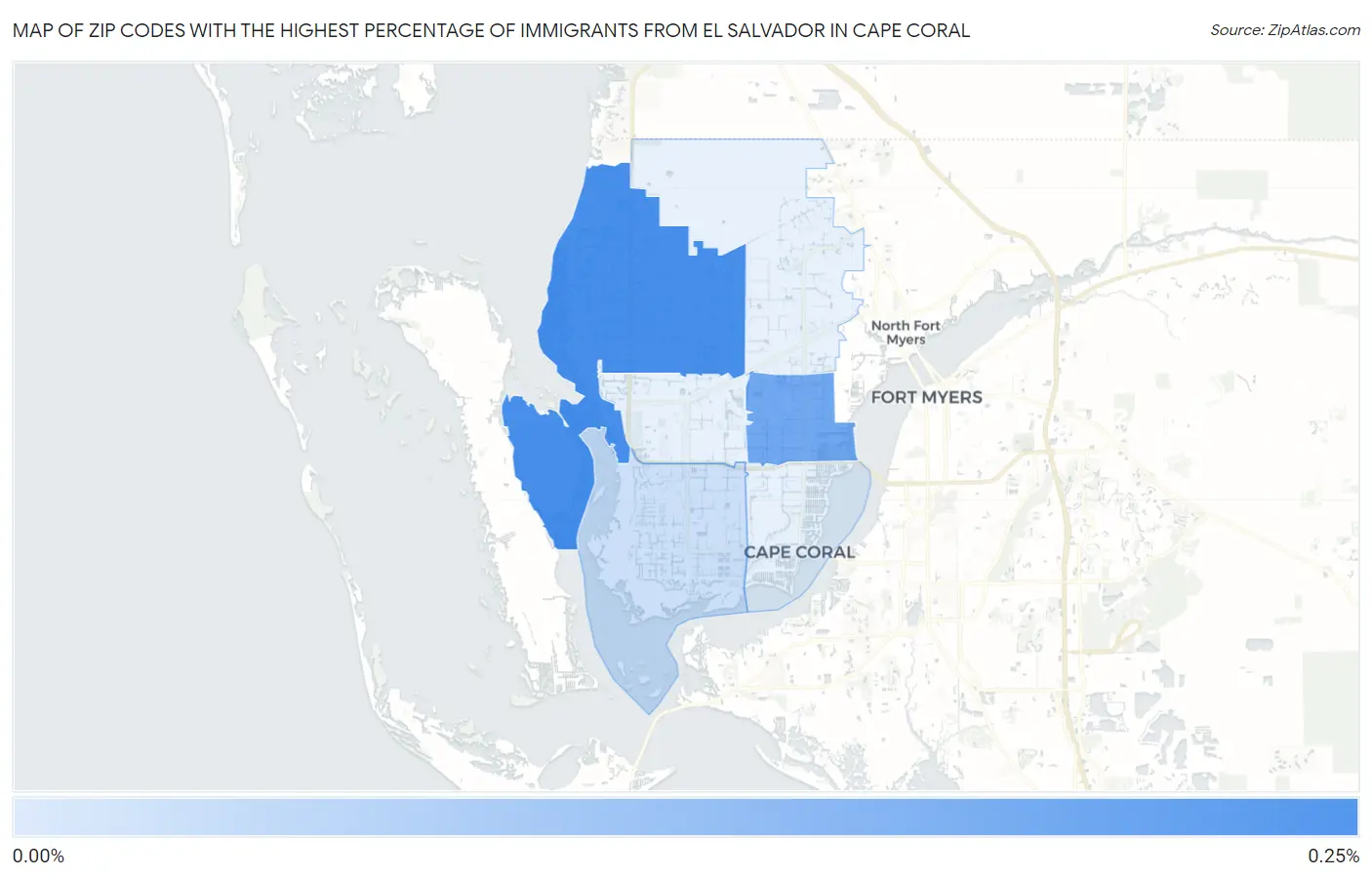 Zip Codes with the Highest Percentage of Immigrants from El Salvador in Cape Coral Map